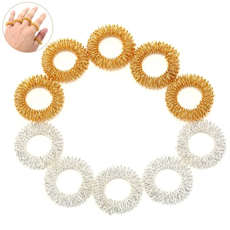

5Pcs Silver/Gold Massage Acupuncture Finger Rings Health Care Acupressure Hand Massager Pain Relief Stress Relief Help Sleep