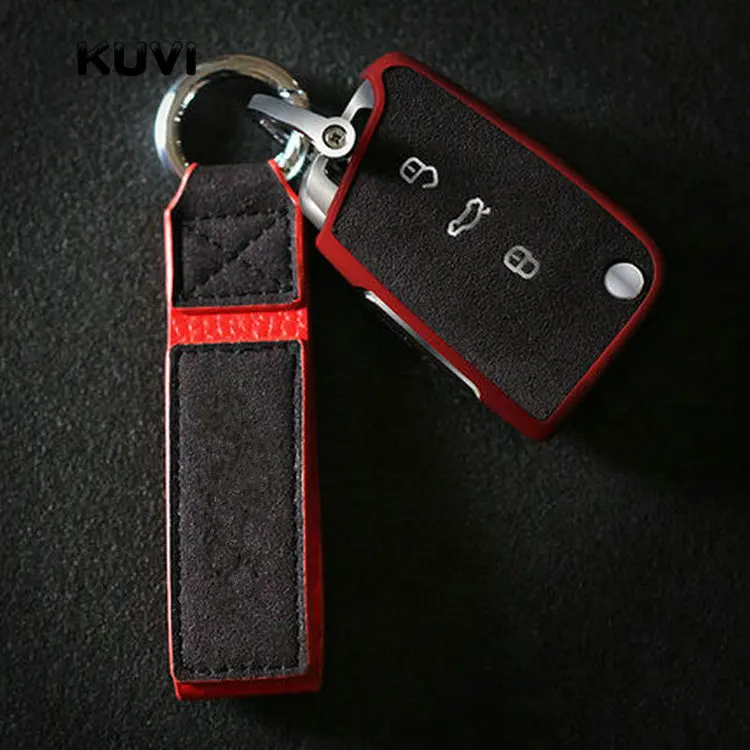 red-keychain 2 Замшевый чехол для ключей автомобиля из ТПУ, чехол для ключей автомобиля, подходит для VW Volkswagen Skoda Golf7 Polo Tiguan Passat Jetta MK5 MK6 T5 Beetle, аксессуары - Название цвета: red-keychain 2
