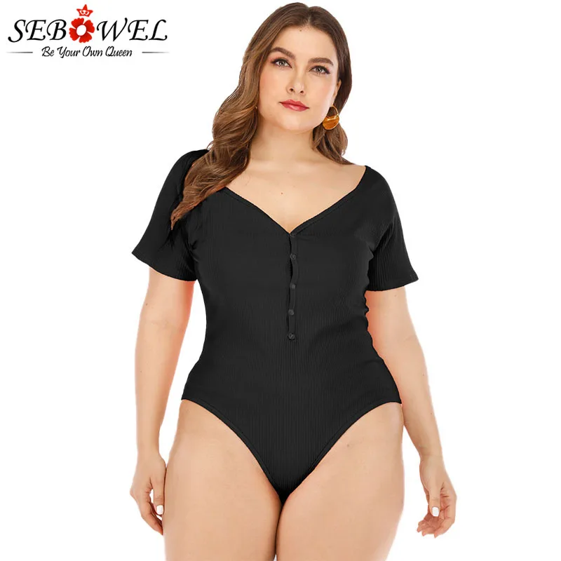 SEBOWEL размера плюс с V-образным вырезом коротким рукавом женские летние