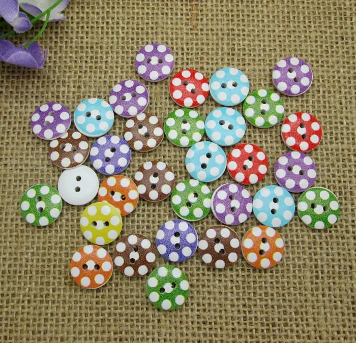 

100pcs 15mm Mixed Round Cute Dot Wooden Buttons For Clothes Crafts Sewing Decorative Needlework Scrapbooking DIY Accessories