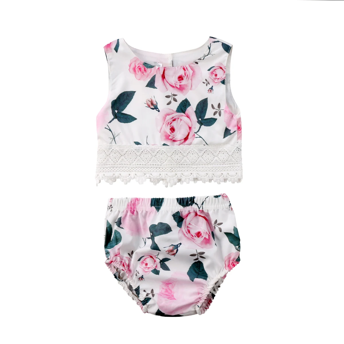 Новая летняя одежда для малышей из хлопка девочек с цветочным узором в виде роз