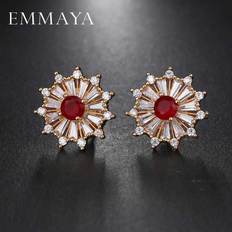 Серьги гвоздики EMMAYA в виде цветка с фианитом|crystal flower stud earrings|flower earringsbrand earrings |