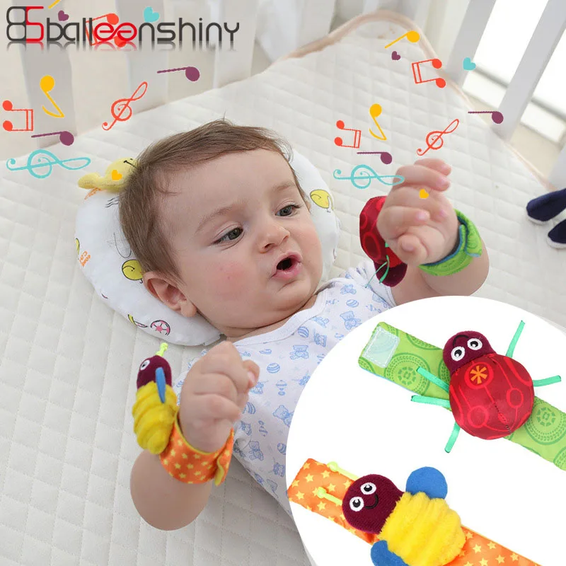 BalleenShiny 2 шт. детские игрушки 0-12 месяцев погремушка игрушка на запястье погремушка милый жук пчела Детские запястья с ручной колокольчиком плюшевые маленькие игрушки