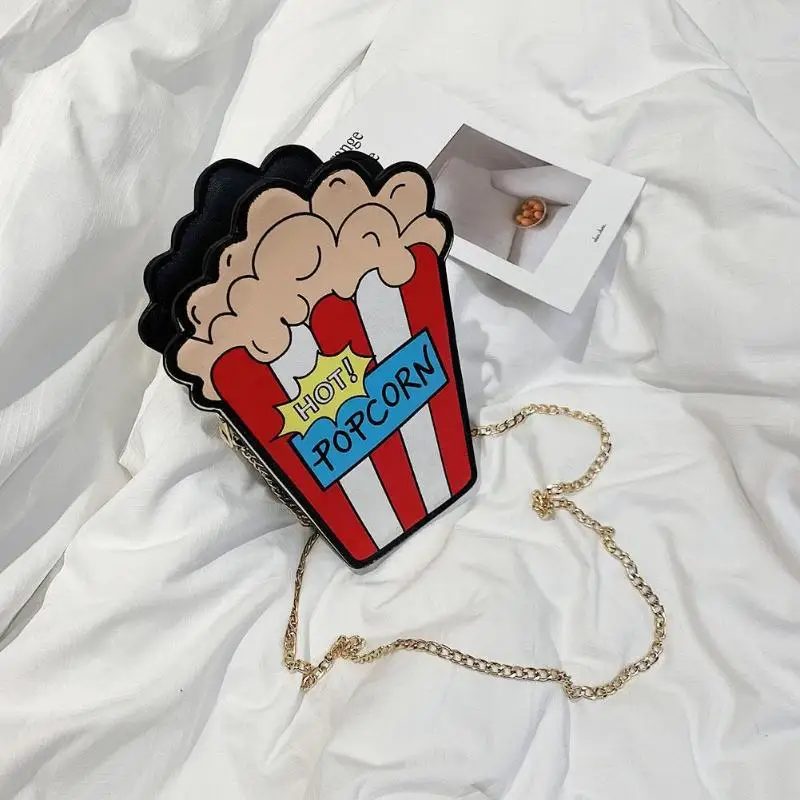 Cartoon Fun Popcorn Shaped Women Shoulder Bags Chain Shoulder Bags Messenger Crossbody Bags Sac A Main Lovely Phone Money Kilala