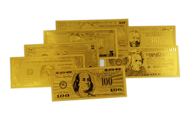 Набор золотых банкнот долларов США из чистого золота с двойным логотипом H1 5 10