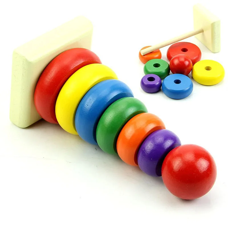 Детская деревянная Штабелируемая Радужная башня кольцо обучающая игрушка M09 |