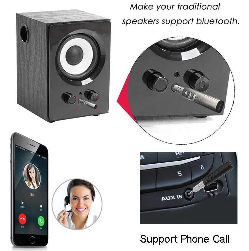 Беспроводной bluetooth-приемник, аудио музыкальный адаптер, вызов для iPhone X 5 6 7 8 Plus, 3,5 мм разъем, автомобильный Aux динамик