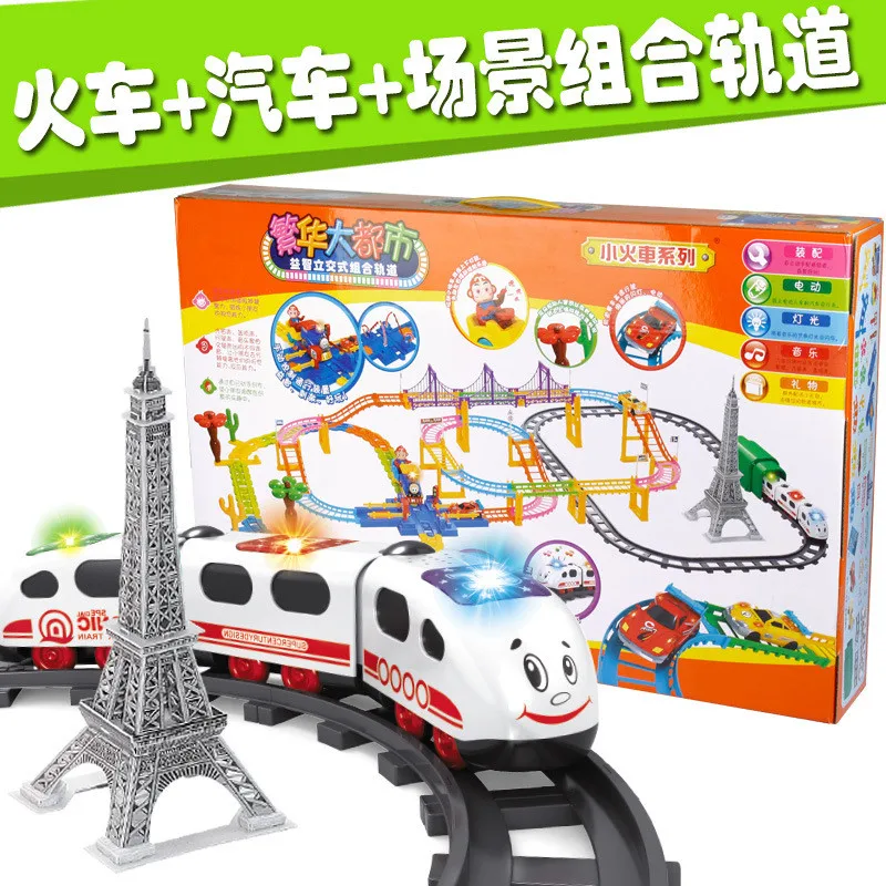

Boys toy big fancy electric rail cars light music toy splicing toy train for Kid Christmas Gift Kids Toys for children