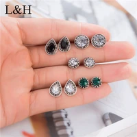 5 pairsset luxury crystal round droplet stud earrings for women cute green black droplet brincos female wedding jewelry