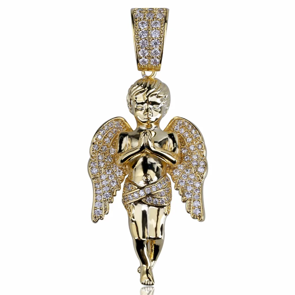 AAA+ циркон Bling Ice Out Cupid Angel ожерелья с подвесками Золотой Цвет Медь для мужчин хип хоп рэппер ювелирные изделия с 24 дюймов Твист цепи