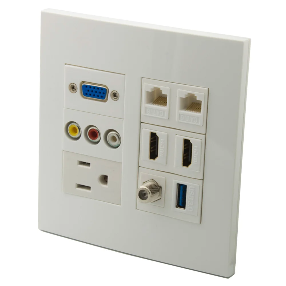 Настенная пластина на 2 комплекта с американским переменным током X HDMI CAT6 RJ45 VGA 3RCA