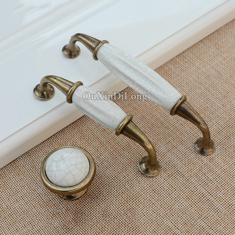 Retro Vintage 10PCS European Kitchen Door Handles Ceramic Crack Cupboard Wardrobe Drawer Wine Cabinet Pulls and Knobs | Обустройство