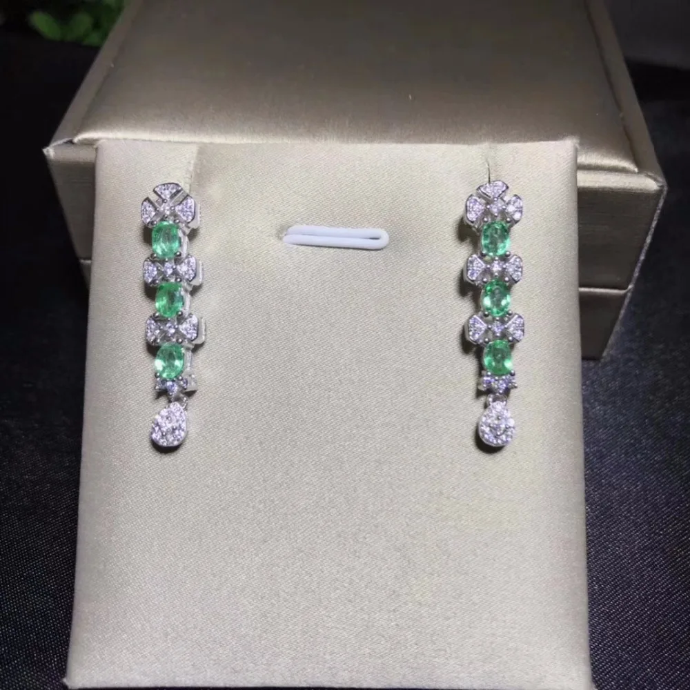 

Almei Natural Emerald Earrings for Women, 925 Sterling Silver, 3*4mm*6 Pcs Birthstone Gemstone Wedding Flower Jewelry FR105