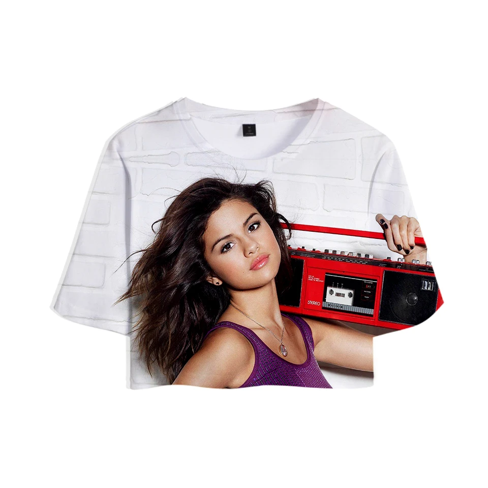 Женский укороченный топ с 3D принтом Selena Gomez модные летние футболки коротким