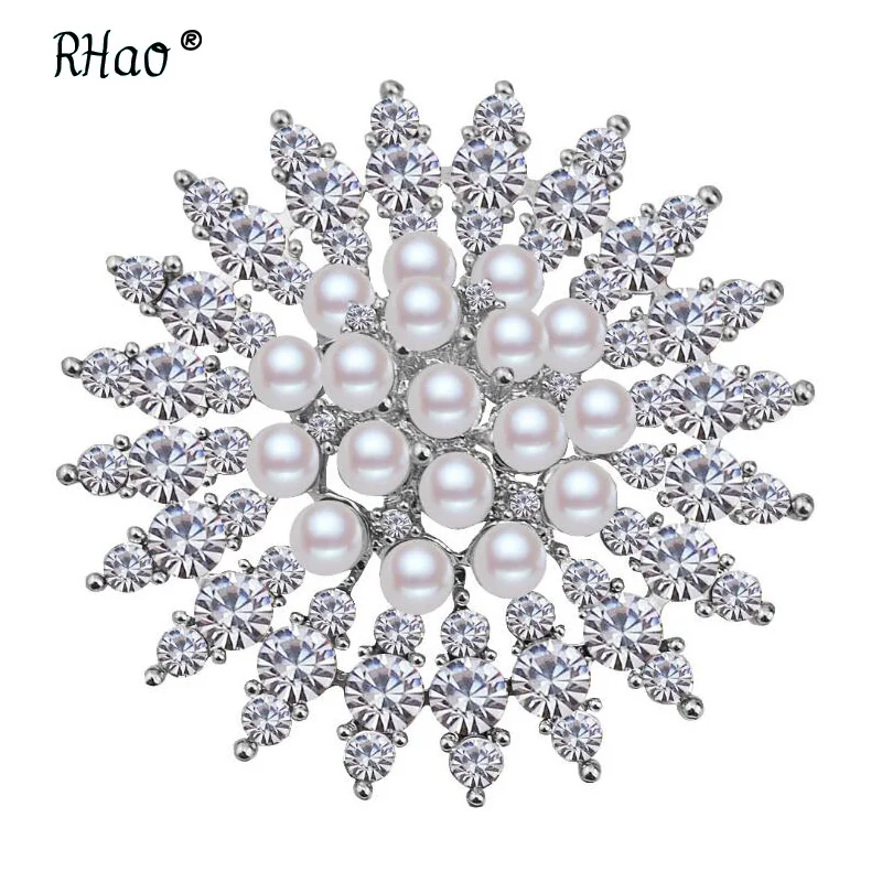RHao цветок имитация жемчужные броши Кристаллы горный хрусталь брошь для невесты