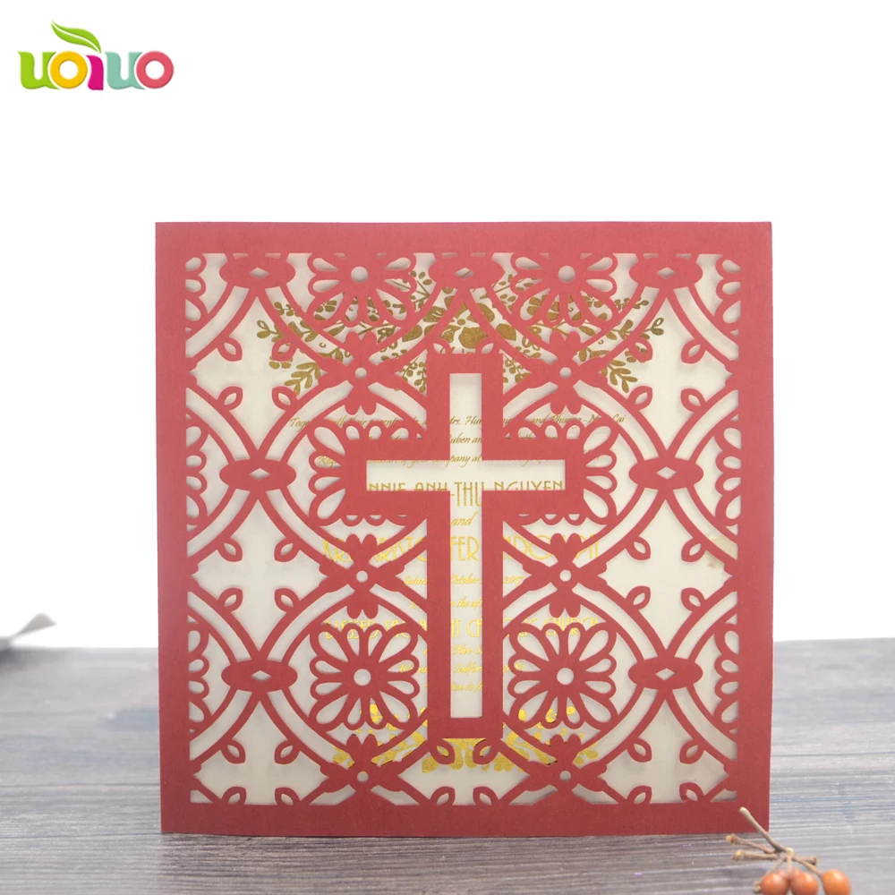 2018 latest gold laser cut cross design invitation card for christening and muslim wedding invitation card