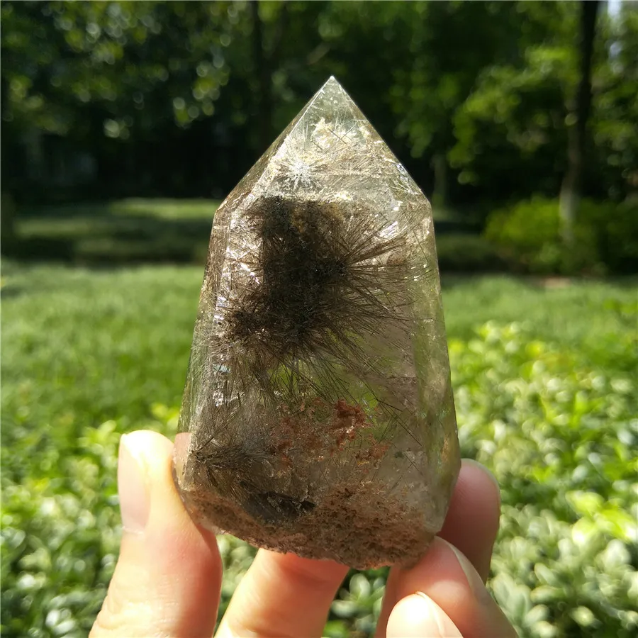 Великолепная рутилированная кварцевая палочка с Кристал фантом башня w Ghost Quartz