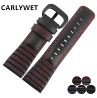 carlywet 28mm real calf leather handmade black white orange red blue stitches wrist watch band strap belt clasp for seven friday