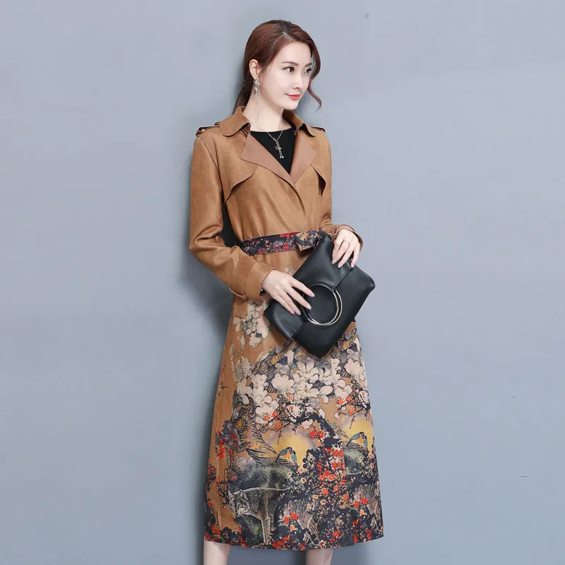 Винтажное замшевое пальто для женщин Manteau Femme Hiver Весенняя длинная верхняя одежда