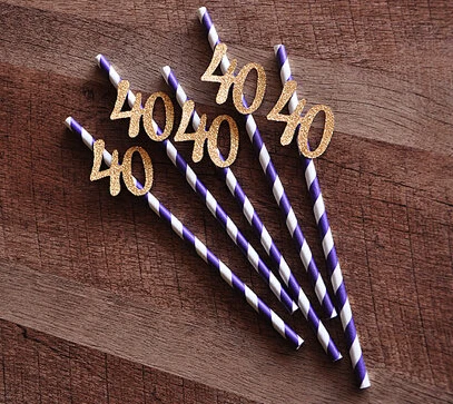 

personalized glitter 40th birthday Paper drinking Straws Wedding bridal baby shower Bachelorette Drinks tea party barware