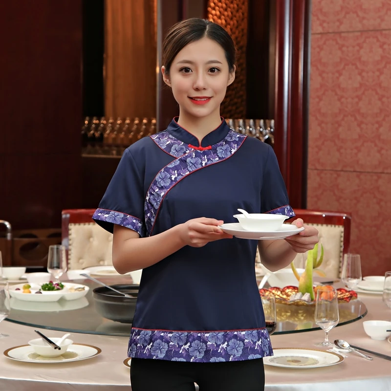 Платье официанта в китайском стиле с коротким рукавом для мужчин и женщин платье