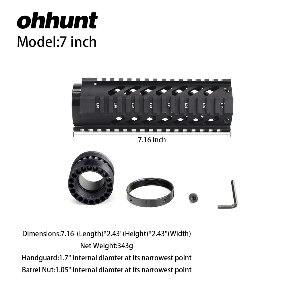 Ohhunt Tactical " 7" 1" 12" 1" Free Float Quad Rail Handguard крепление типа Picatinny Weaver Rail база для карабина. 223 AR15 - Цвет: 7 Inch