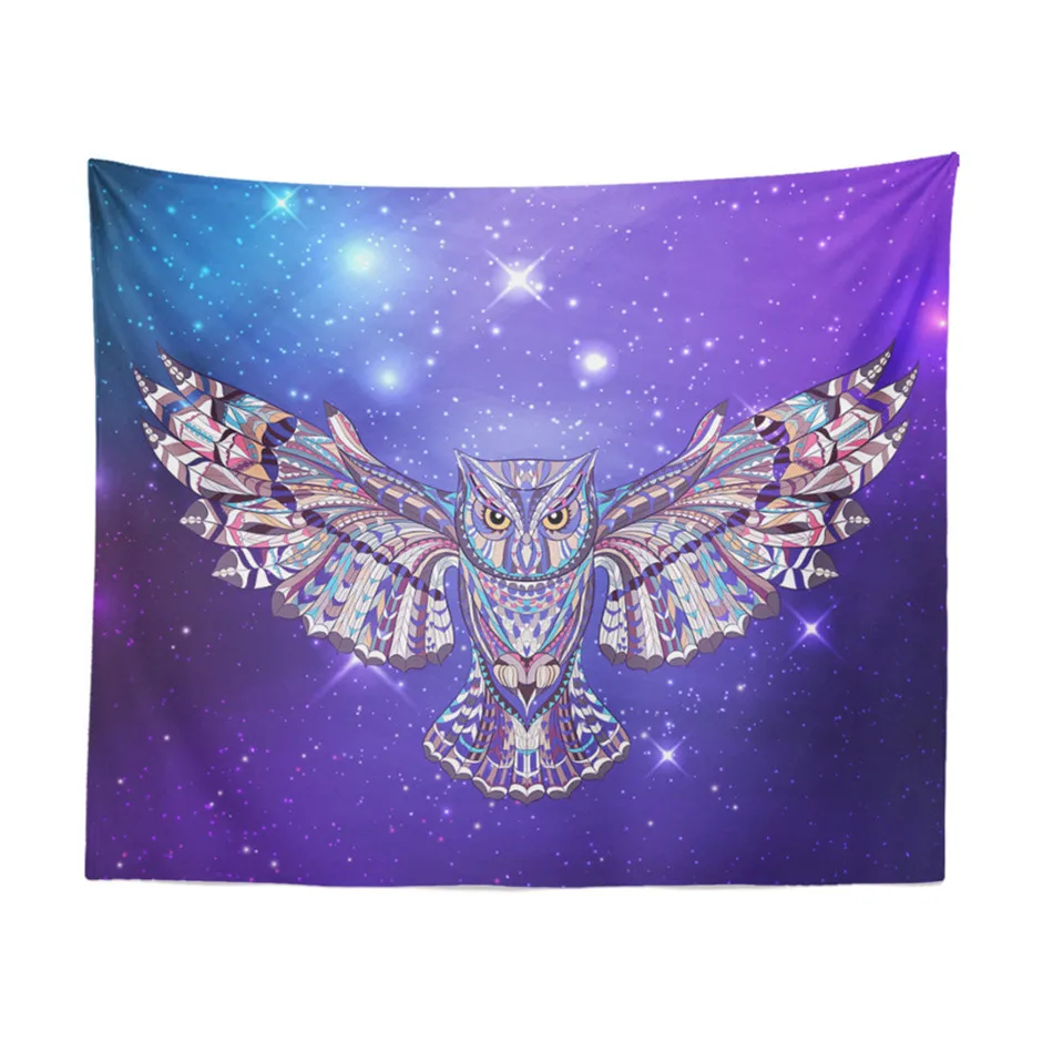 

Bohemia Animal Owl Print Tapestry Cool Starry Wall Hanging Soft Thin Blanket Wall Carpet 100% Polyester Yoga Mat Home Decor