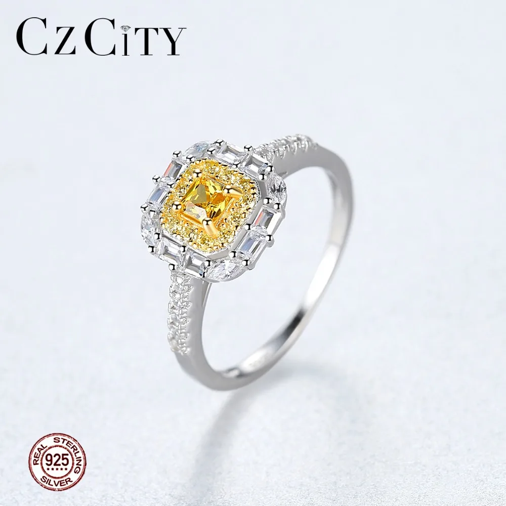 

CZCITY Luxury 925 Sterling Silver Yellow Birthstone Brilliant Engagement Rings for Women Sparkling Fashion Bridals Rings Jewelry