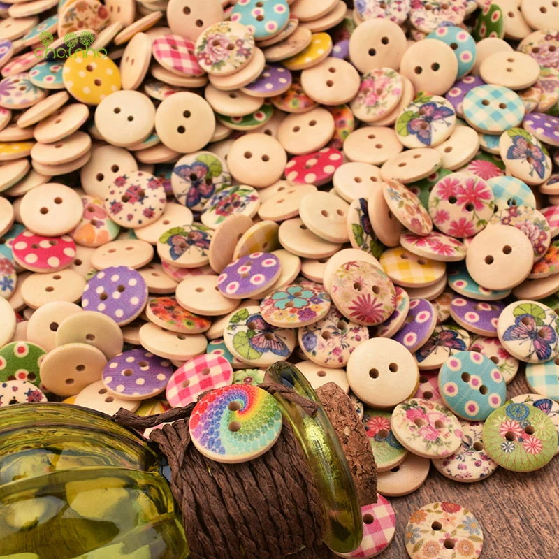 Chainho, 50 шт./пакет Mix 2 отверстия цветочный Деревянные Пуговицы DIY Скрапбукинг лоскутное шитье/декоративные и прикладное искусство украшения дома