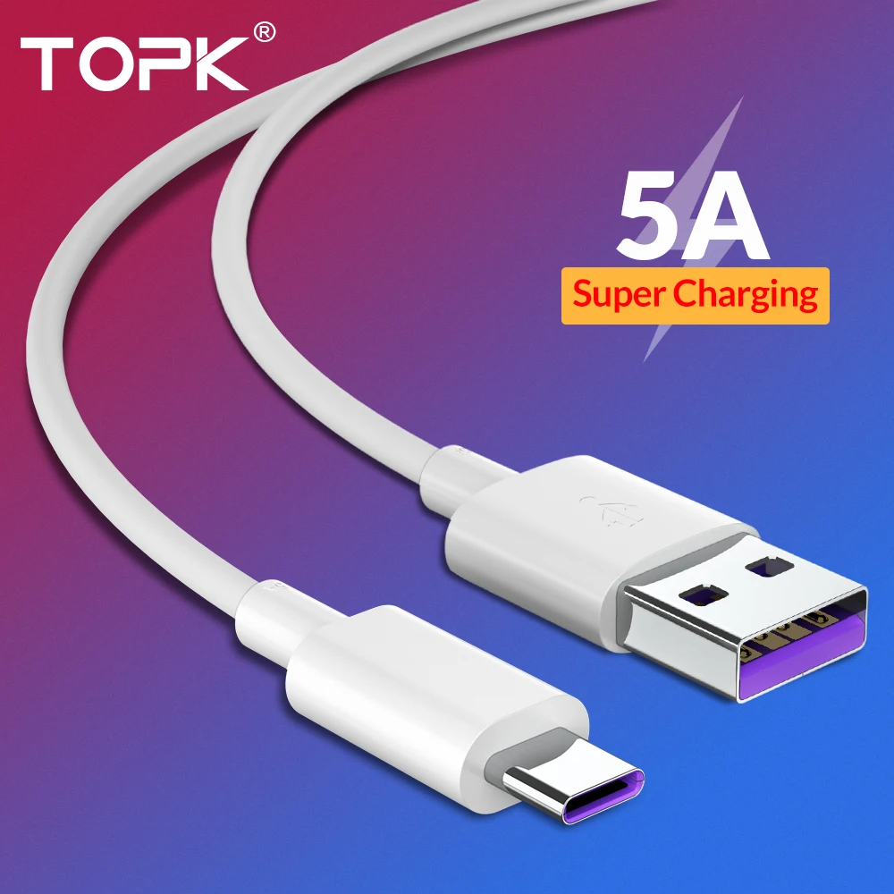 TOPK 5A USB C Quick Charge 3 0 type кабель для huawei mate 20 Pro P20 Lite P10 Plus Быстрая зарядка type-C передачи