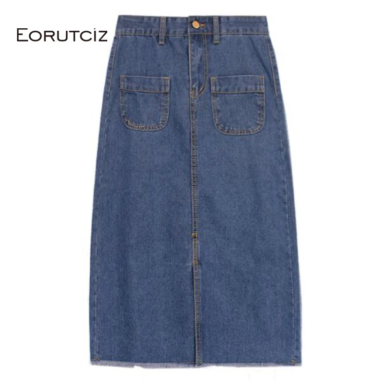 Женская джинсовая миди юбка EORUTCIZ винтажная Повседневная Облегающая с высокой