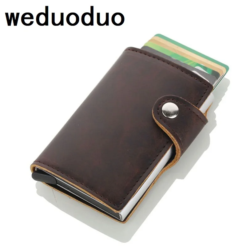 Weduoduo металлический мужской держатель для Карт RFID алюминиевый кредитный держатель для карт с блокировкой RFID из искусственной кожи мини волшебный кошелек