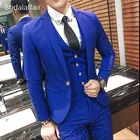 Мужской деловой костюм KUSON, темно-синий костюм из трех предметов, смокинг для жениха, пиджак + брюки + жилет, для выпускного вечера, 2018