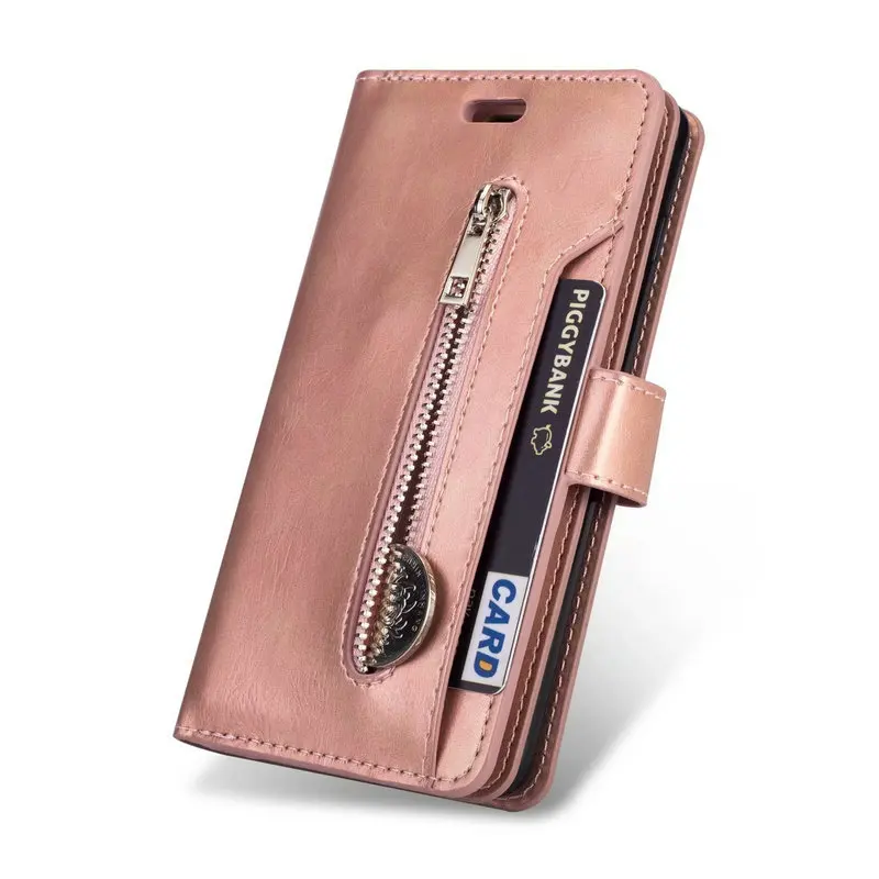 Rose Gold Кожаный чехол-книжка с бумажником для Oneplus 5 T, ретро дневник, откидная крышка для Oneplus5T 5 T, на молнии, 9 отделений для карт, подставка, Fundas, чехол s - Цвет: Rose Gold