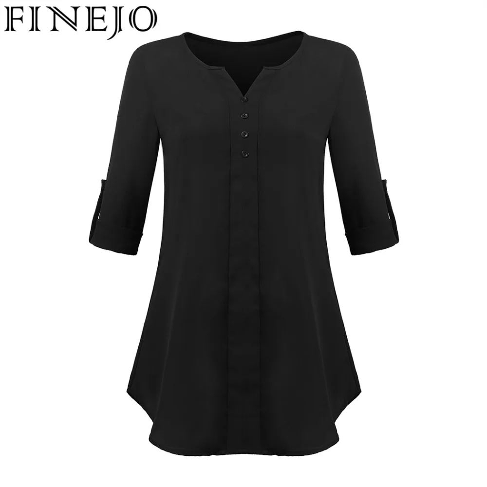 FINEJO женская блузка Blusas топы однотонные на каждый день пуговицах v образный вырез