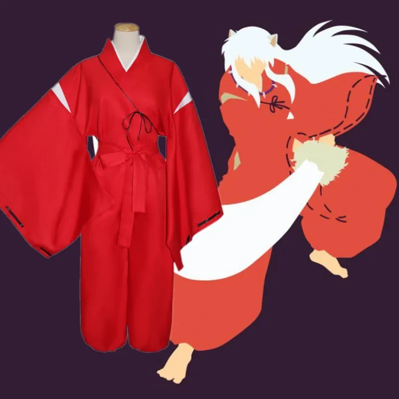 Аниме Coshome Inuyasha косплей костюмы Красный японское кимоно мужской костюм для