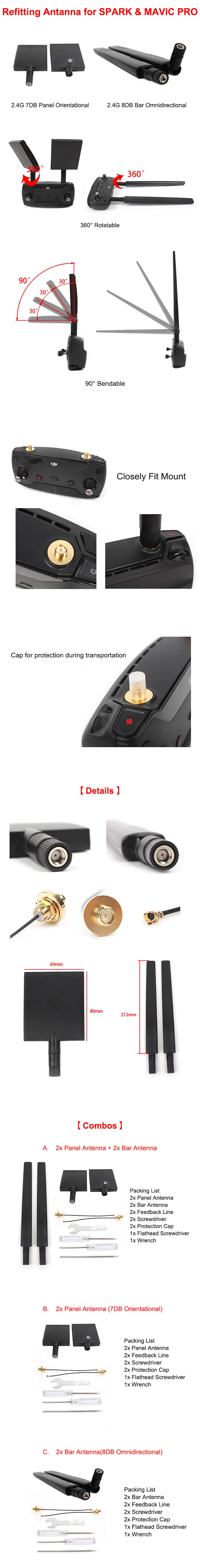DJI Mavic Air DJI Spark переоборудование антенны 2,4G 5,8G диапазон ориентированный Omni расширитель сигнала усилитель для DJI Mavic 2 Pro Аксессуары