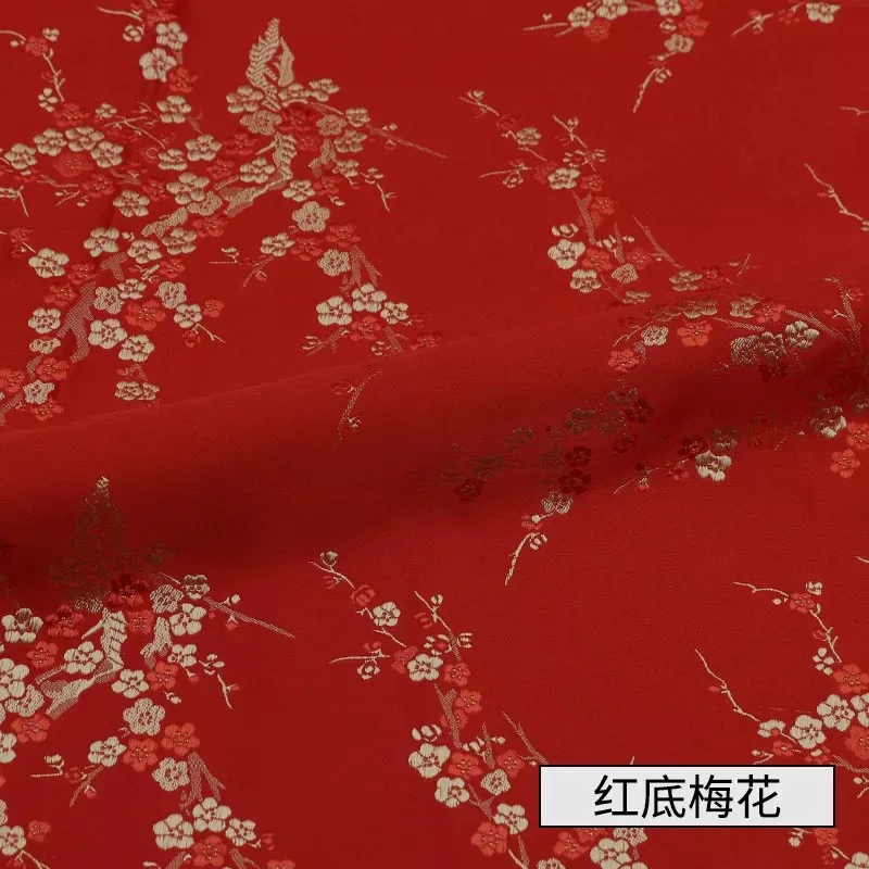 Plum blossom Width 150cm Chinese Red Tang Suit Cheongsam Sheet Cloth Silk Like Damask Jacquard Brocade Metallic Fabric - Цвет: Plum blossom