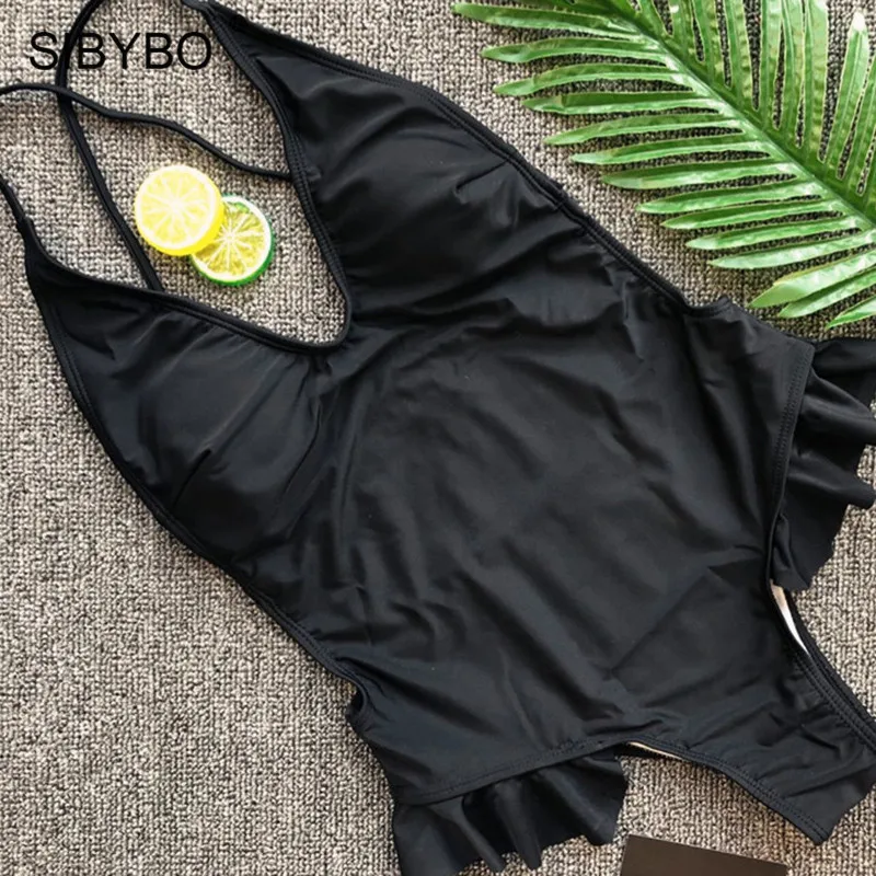 Sibybo назад Крест повязки Для женщин Купальник Push Up оборками спинки Одна деталь