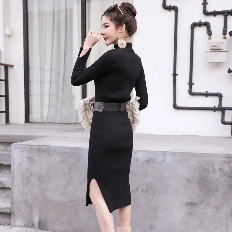 Вязаное платье женское 2018 Зима Новые поступления модные с длинным рукавом