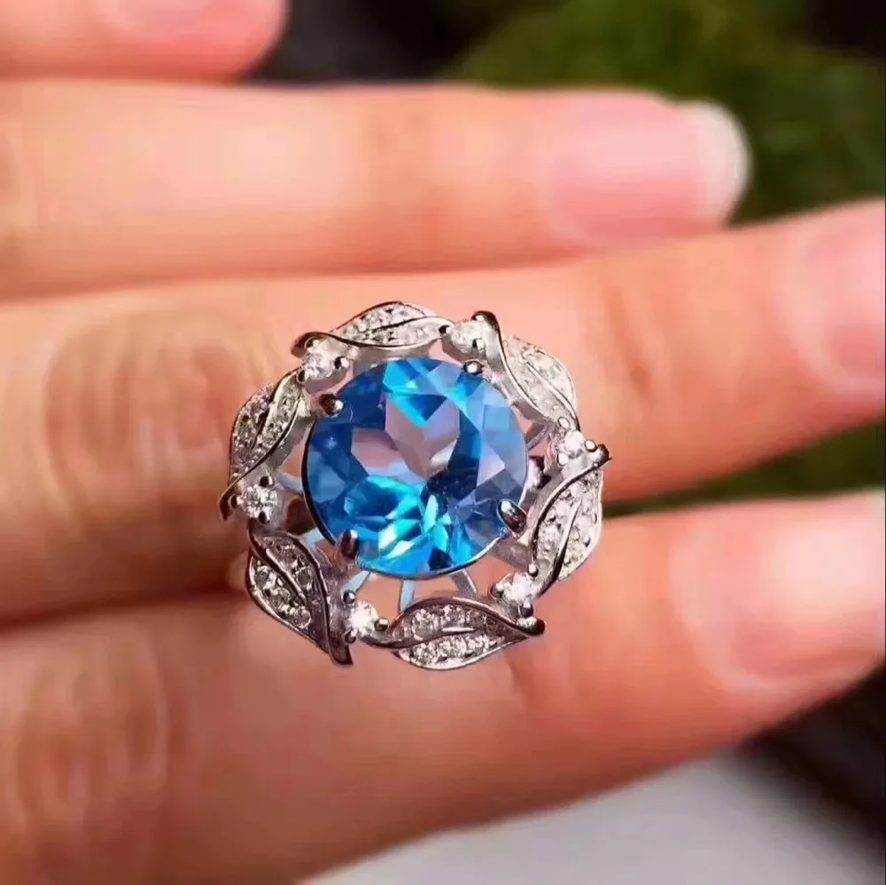 Женское кольцо из серебра 925 пробы с голубым топазом 10 мм|fine jewelry|gemstone jewelrygemstone rings