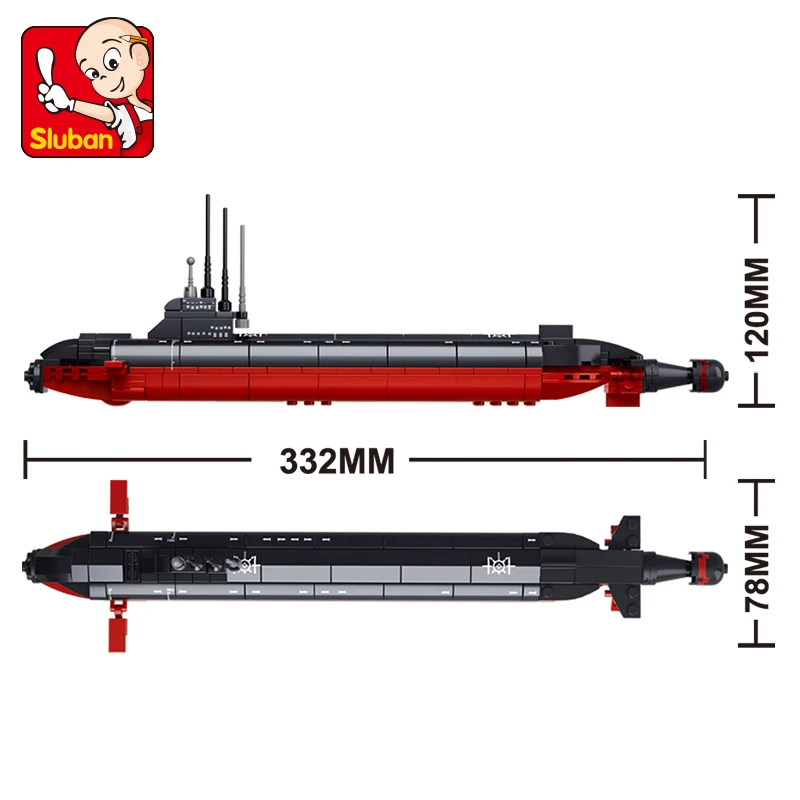 Строительный блок Sluban WW2 военная ядерная подводная лодка 193 шт. развивающие