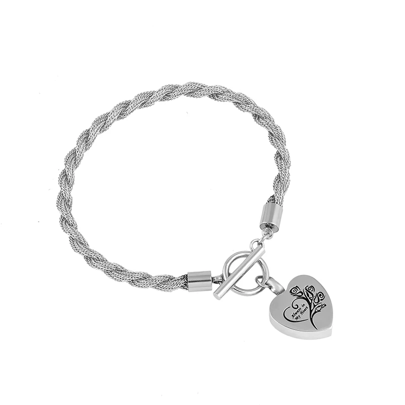 

IJB5073 Cremation Twisted Cable Charm Bangle Cuff Bangle Bracelet Stainless Steel for Men and Women