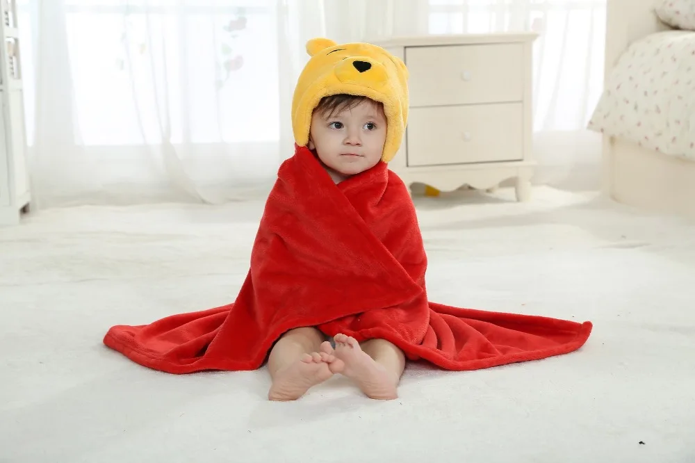 Baby Cartoon Animal Cosplay Photo props Receiving Blanket Flannel Winnie Bear Design Newborn Infant Bath Sleeping Robe