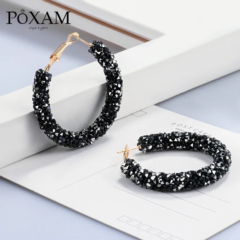 

POXAM 2019 Fashion Big Round Crystal Acrylic Drop Stud Earrings for Women Statement Summer Hollow Hanging Earring Jewelry