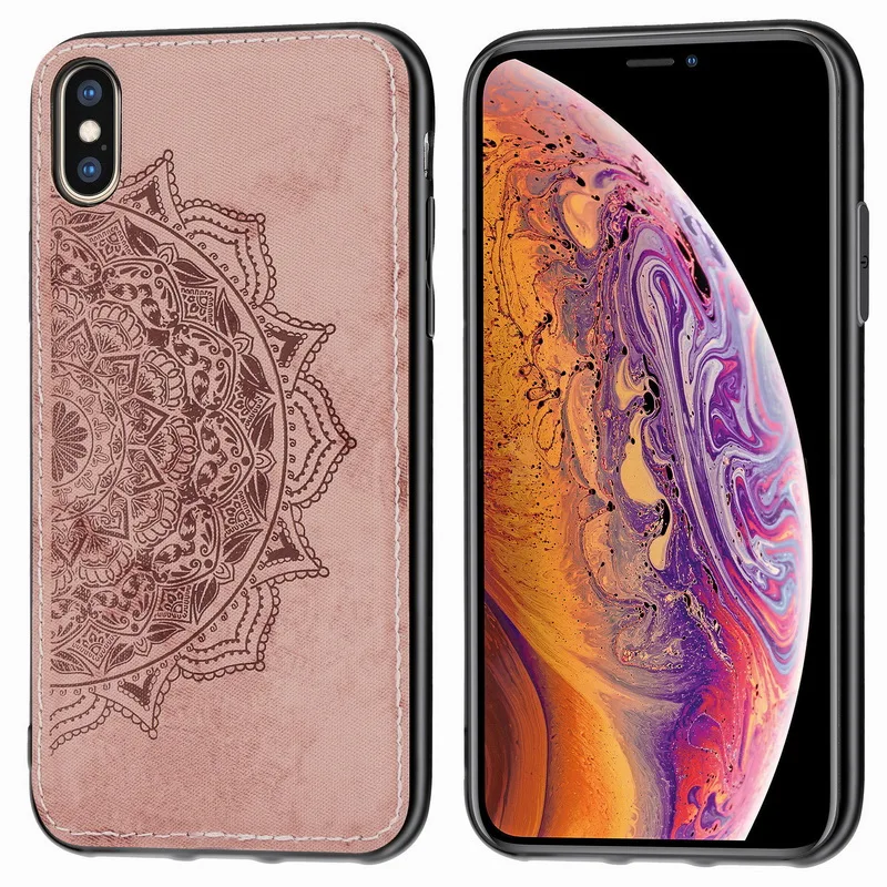 Rose Gold 3D мандала, тканевый Жесткий Чехол для iPhone XS Max XR X 10, тонкий встроенный металлический лист, автомобильный держатель, чехол для iPhone 7 8 6 6s Plus - Цвет: Rose Gold