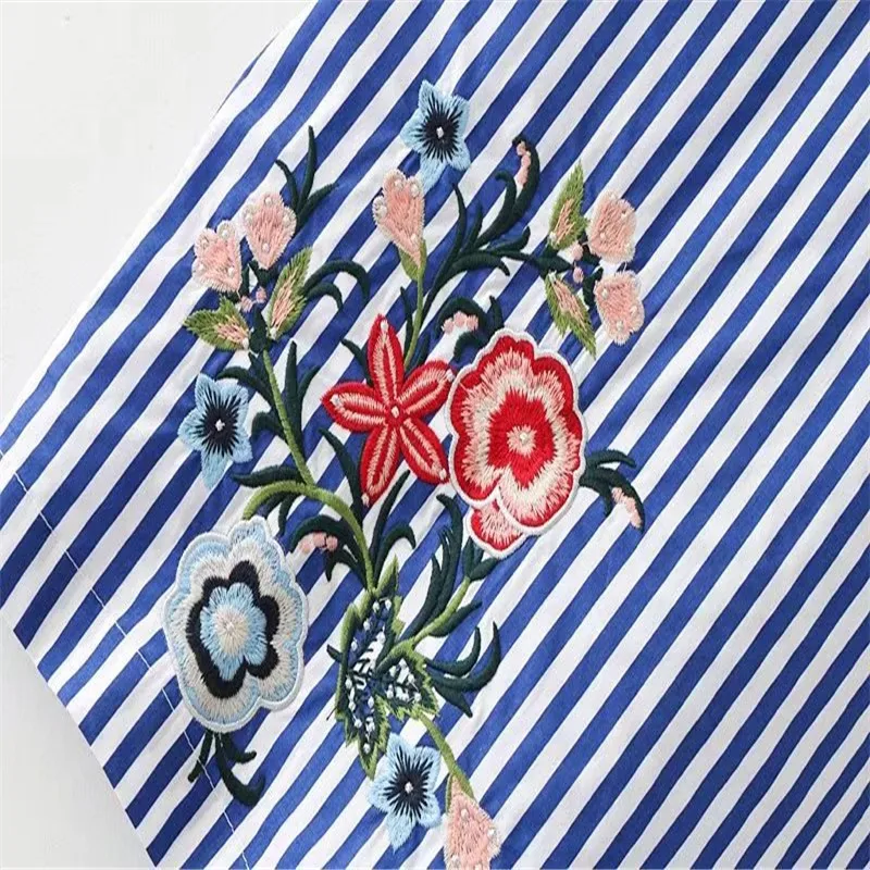 Вышивка в полоску с цветочным рисунком летние топы блузка без рукавов синий