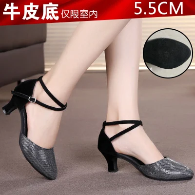 5.5CM heel black Женские туфли для латинских танцев с мягкой подошвой; женские туфли для бальных танцев, танго, сальсы, латинских танцев для девочек; обувь для латинских танцев; chinasie34~ 42 - Цвет: 5.5CM heel black