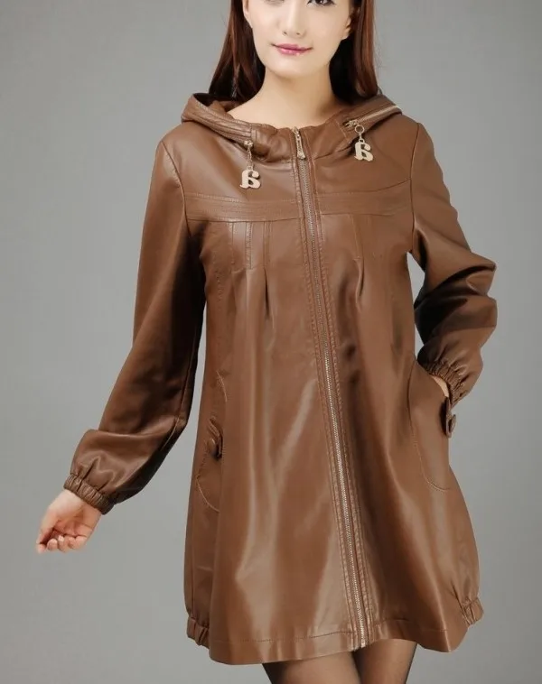 Большой размер XL-XXXXL-5XL кожаная куртка пальто Длинная женская кожаная верхняя одежда с капюшоном свободного размера плюс женская куртка