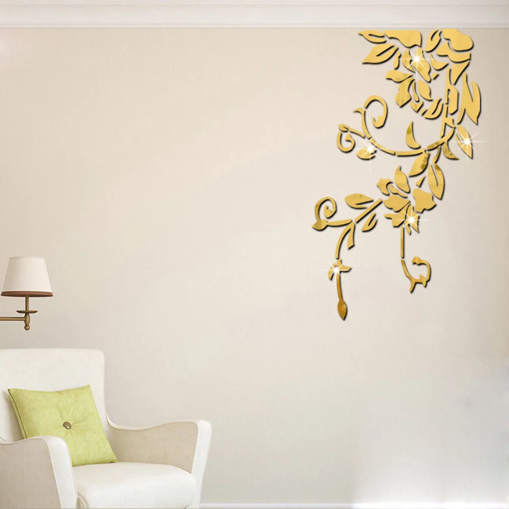 

Flower Vine Acrylic 3D Mirror Wall Sticker Mirrored Decorative Sticker Living Room TV Backdrop Continental Home Decoration